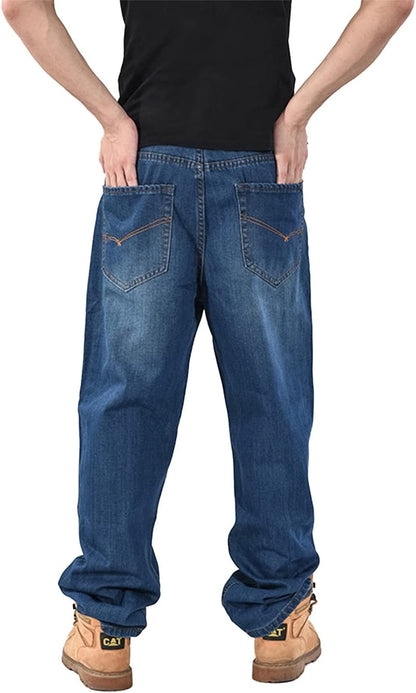 EnllerviiD Men's Relaxed Fit Classic Jeans - Loose Fashion Baggy Comfort Plain Hip Hop Denim Pants