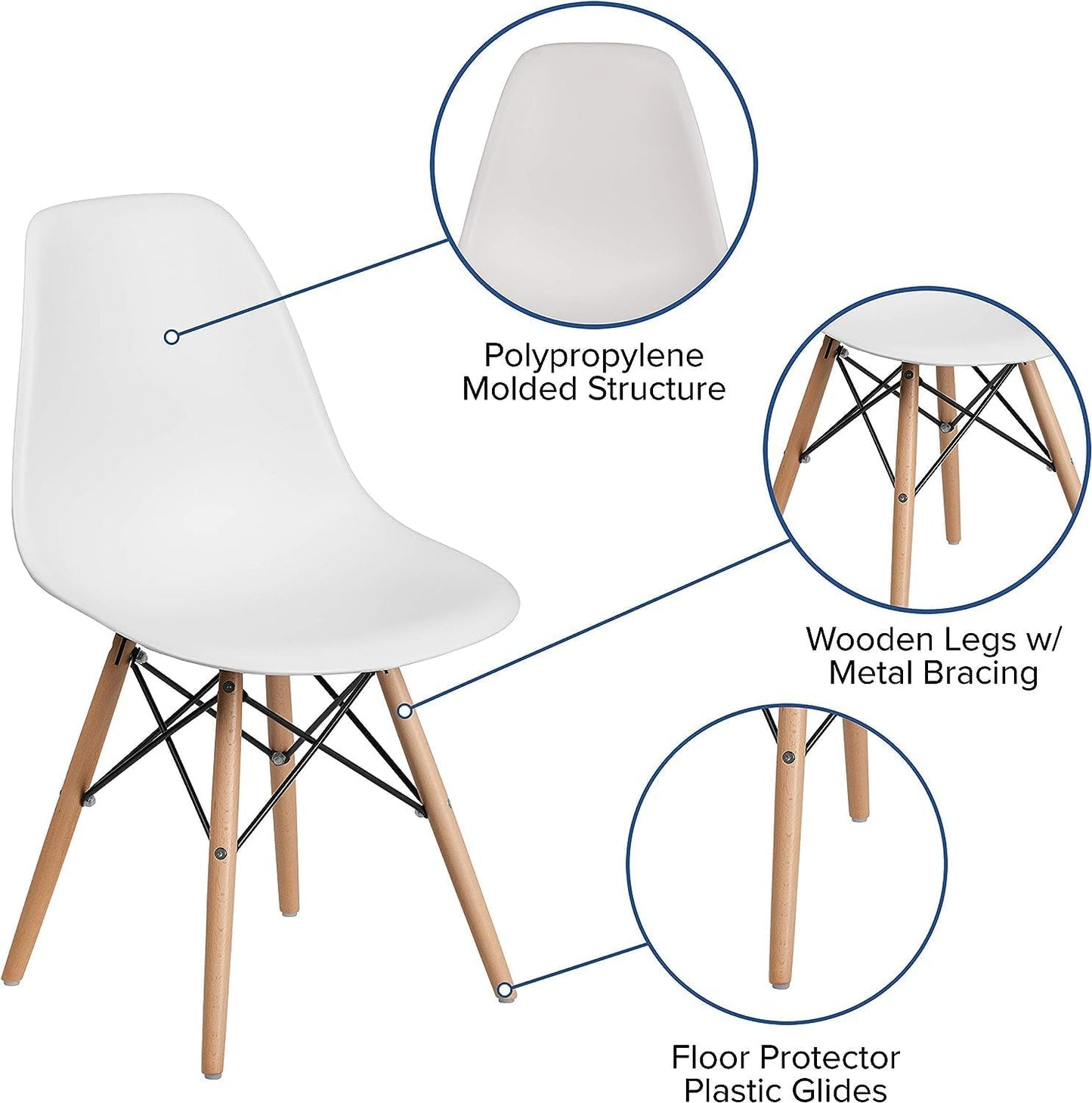 Mahmayi Dining Chairs Set of 1, Modern Mid Century Classic Style Molded Plastic Side Dining Chair with Natural Wood Leg, Heavy Duty for Dining Room (Set of 1)