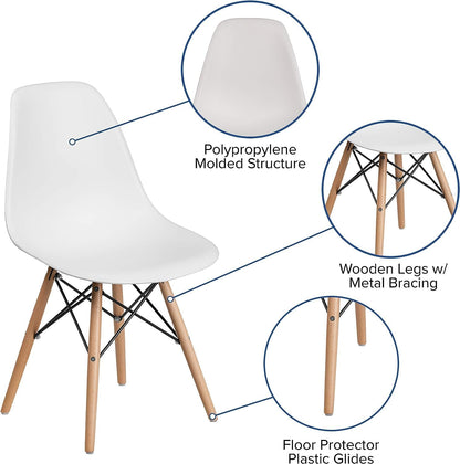 Mahmayi Dining Chairs Set of 1, Modern Mid Century Classic Style Molded Plastic Side Dining Chair with Natural Wood Leg, Heavy Duty for Dining Room (Set of 1)