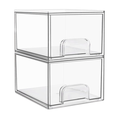 Vtopmart 4 Pack Clear Stackable Storage Drawers, 4.4'' Tall Acrylic Bathroom Makeup Organizer,Plastic Storage Bins For Vanity, Undersink, Kitchen Cabinets, Pantry, Home Organization and Storage