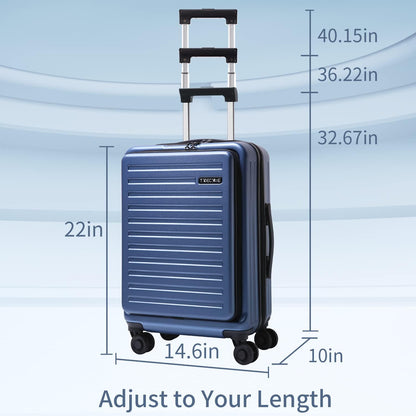 TydeCkare 20 Inch Carrry On Luggage with Front Zipper Pocket, 45L, Lightweight ABS+PC Hardshell Suitcase with TSA Lock & Spinner Silent Wheels, Convenient for Business Trips, Ice Blue