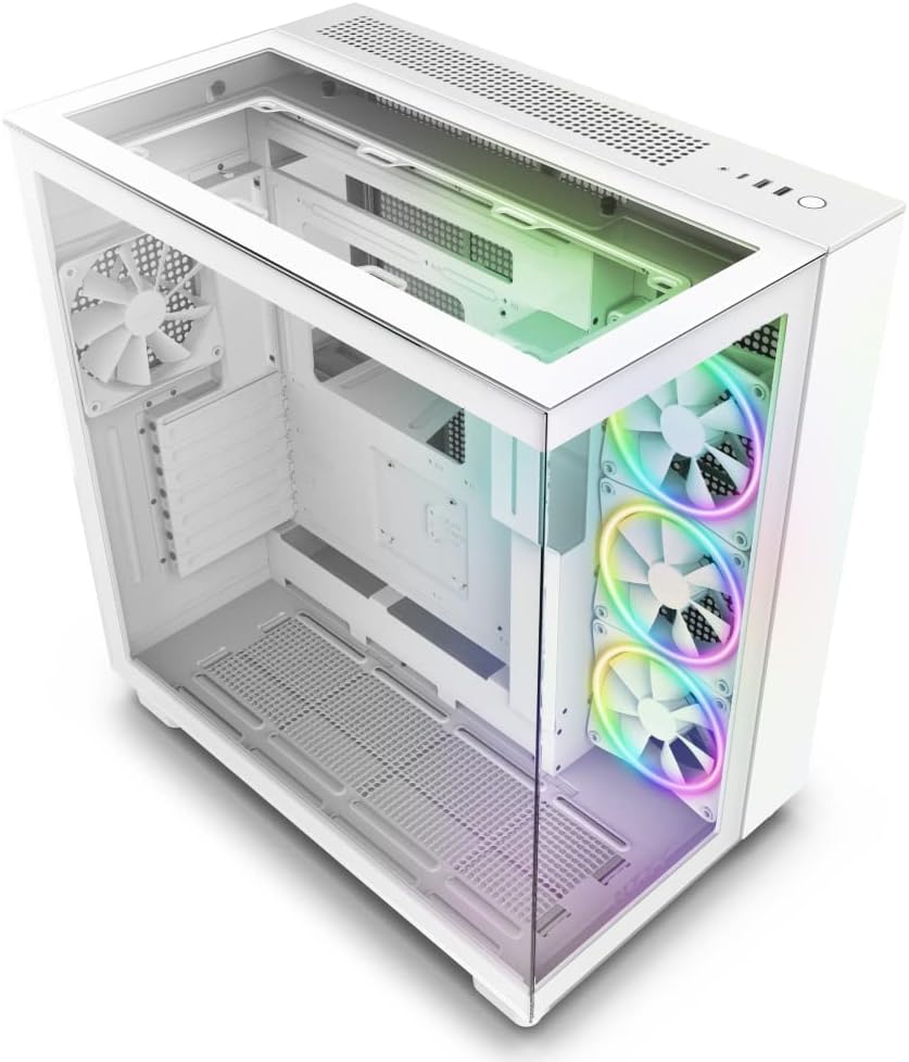 NZXT H9 Flow Dual-Chamber ATX Mid-Tower PC Gaming Case CM-H91FW-01 - High-Airflow Perforated Top Panel Tempered Glass Front & Side Panels 360mm Radiator Support Cable Management White