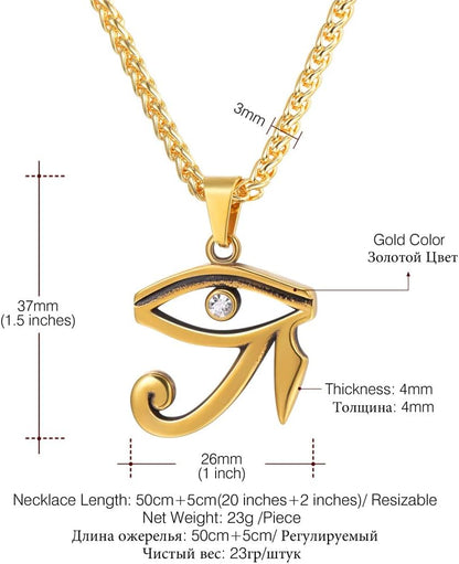 U7 Ancient Egyption Jewelry Stainless Steel 18K Gold Plated Eye of Horus Necklace, Ankh Cross Pendant, Men Women Fashion Jewelry with Chain 22 Inch, Send Gift Box