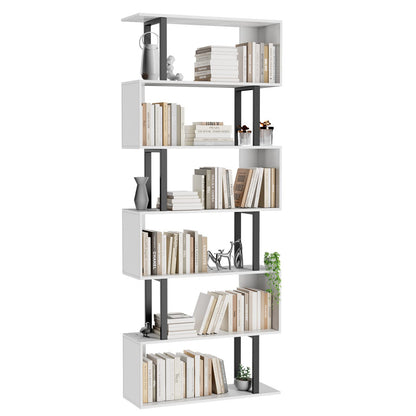 Gadroad 5-Tier Geometric Bookcase,S Shaped Bookshelf, Wood Decorative Storage Shelving, Modern Freestanding Display Shelves, Tall Book Shelf Unit for Living Room Bedroom, Black