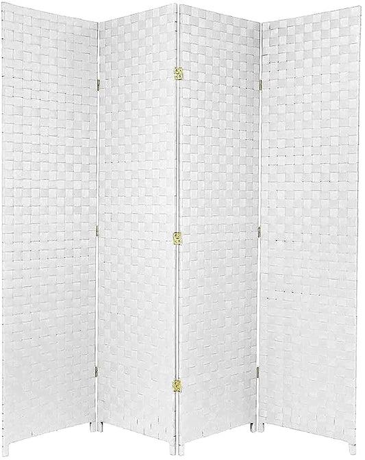 Karnak 4-Panel Room Dividers and Folding Privacy Screens Partition Walls for Bedroom Rattan Screen Divider Portable Freestanding Privacy Wall (White)