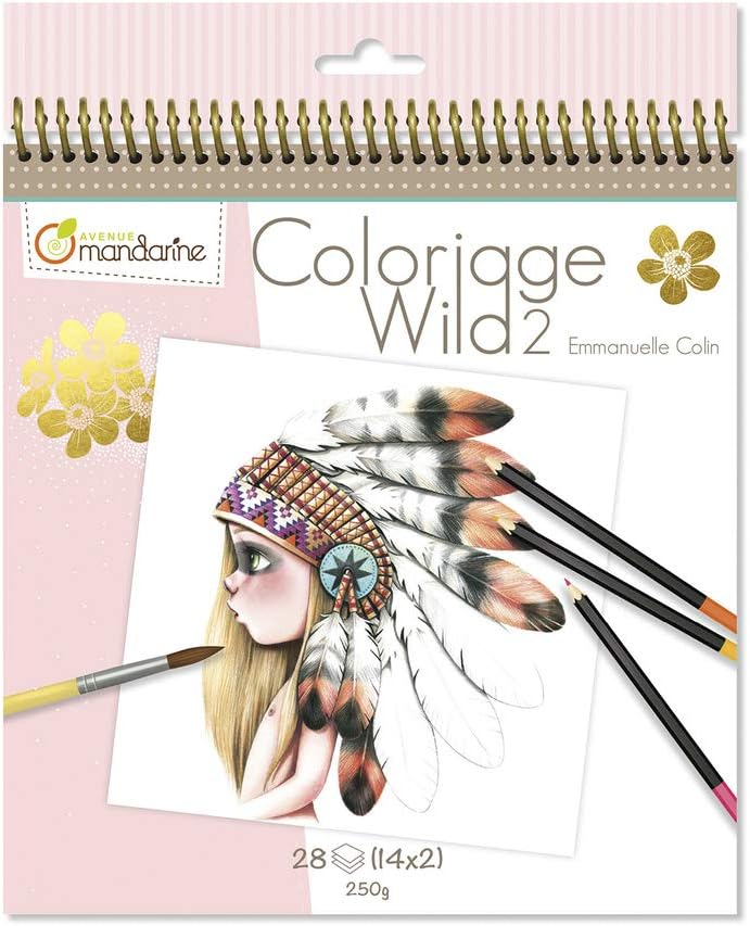 Avenue Mandarine - Ref GY093C - Coloriage Wild No. 4 - Adult Colouring Book Featuring Artwork from Emmanuelle Colin - 20cm x 20cm, 28 Sheets, 14 Designs, 250gsm Drawing Paper