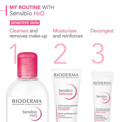 Bioderma Sensibio H2O Soothing Micellar Cleansing Water and Makeup Removing Solution for Sensitive Skin - Face and Eyes - 3.33 Fl Oz (Pack of 3)