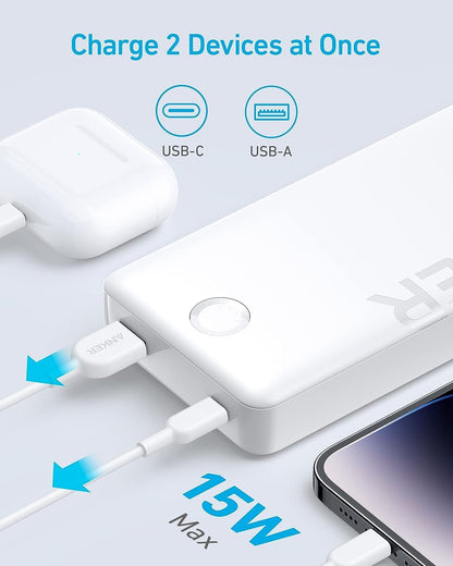 Anker Portable Charger, 20,000mAh Power Bank, Battery Pack with 2-Port, 15W High-Speed Charging for iPhone 15/15 Plus/15 Pro/15 Pro Max, 14/13/12 Series, Samsung Galaxy, and More (white)) - CaveHubs