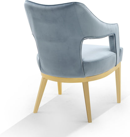 Iconic Home Gourdon Accent Chair Plush Velvet Upholstered Swoop Arm Gold Tone Solid Metal Legs Modern Contemporary, Blue