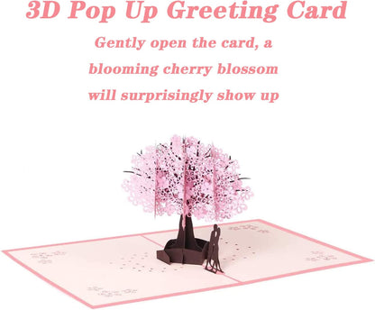 Xspring Cherry Blossom Pop Up Card, Romantic Cherry Blossom Design Greeting Cards, Happy Anniversary Card, Anniversary Cards for Couples with Envelope, Surprising Present for Couple, Wife (Style 1)