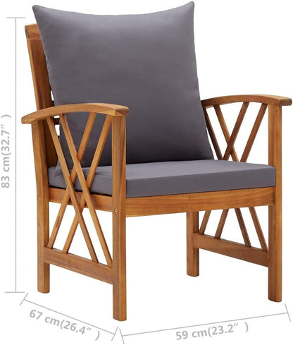 vidaXL 2x Solid Wood Acacia Garden Chairs with Cushions Patio Sofa Seating Wooden Chair Outdoor Balcony Terrace Yard Lawn Furniture