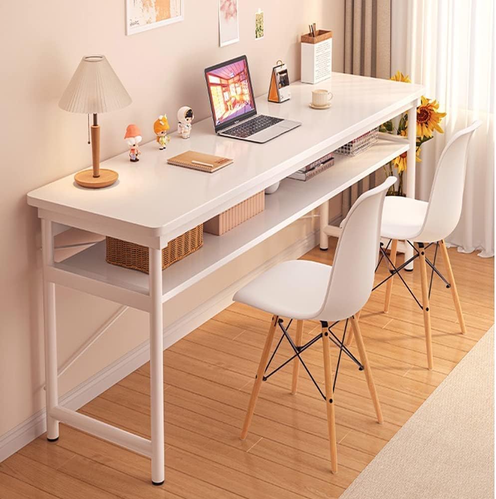 ORCHID M® Modern Computer Desk 100 * 40CM Double Deck Office Desk, Writing Study Table for Home Office Desk Workstation Wide Metal Sturdy Frame Thicker Steel Legs, White