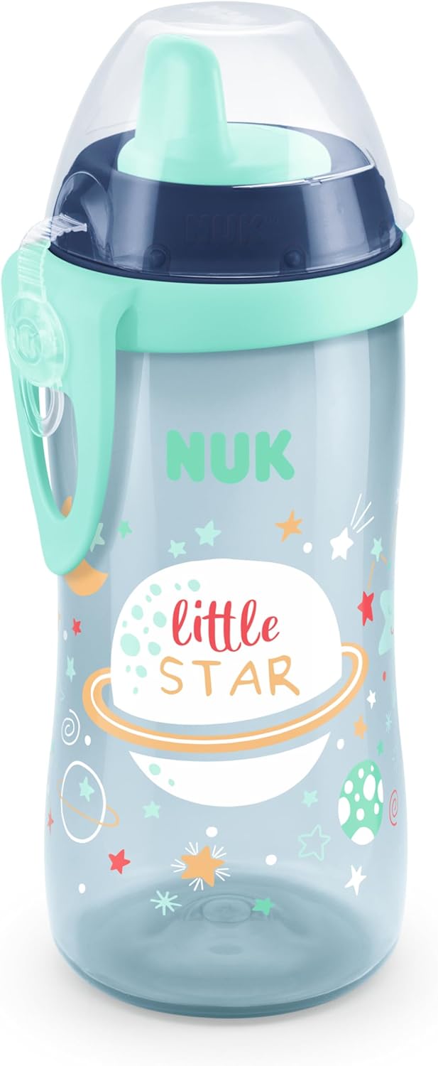 NUK Kiddy Cup Night Toddler Cup | 12+ Months | 300 ml | Leak-Proof Toughened Spout | Glow in The Dark | Clip & Protective Cap | BPA-Free | Purple