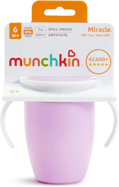 Munchkin Miracle 360 Sippy Cup, Trainer Toddler Cup, BPA Free Baby & Toddler Cups w.Handles, Non Spill Cup, Dishwasher Safe Baby Cup, Leakproof Childrens Cup, 6+ Months - 7oz/207ml, 2 Pack, Blue/Green