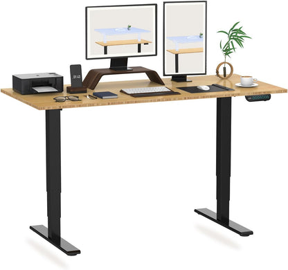 FLEXISPOT Electric Standing Desk E5, Height Adjustable Desk with Whole-Piece Bamboo Board and Dual Motor 3 Stages, 48x24 Inch, 4 Presets, Large Load Capacity Stand Up Desk Workstation Home Office