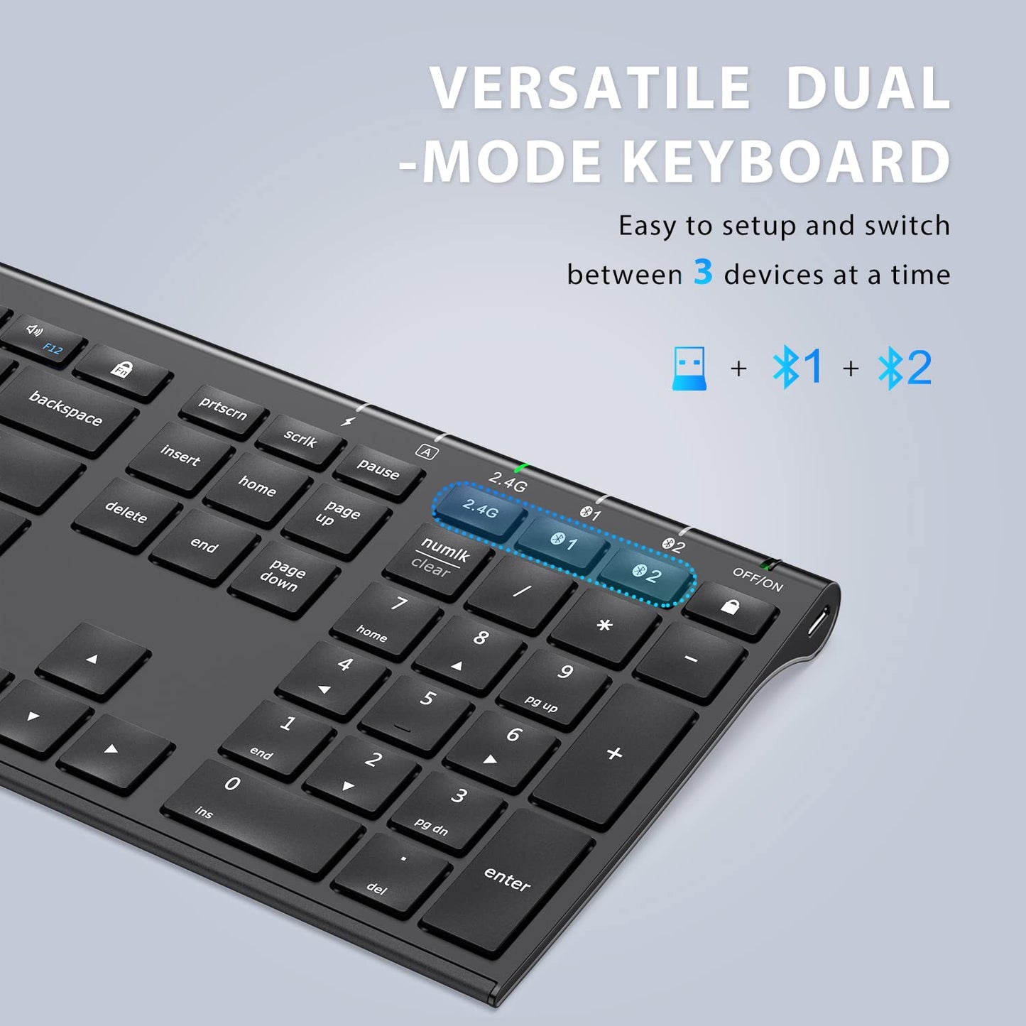 iClever Bluetooth Keyboard and Mouse Set DK03, Rechargeable Dual-Mode (Bluetooth + 2.4G) Wireless Keyboard and Mouse Set, Ultra-Slim Multi-Device Keyboard for Mac, iPad, Apple, Android, Win,Grey Black - CaveHubs