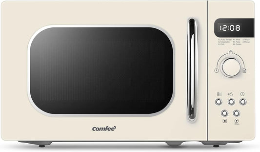 COMFEE' Microwave Oven 20L 800W Retro Vintage Microwave Oven with 8 Automatic Menus, 5 Power Levels, Elegant Design, Easy to Use, Compact Size-Retro Apricot