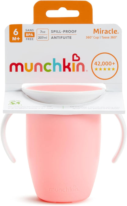 Munchkin Miracle 360 Sippy Cup, Trainer Toddler Cup, BPA Free Baby & Toddler Cups w.Handles, Non Spill Cup, Dishwasher Safe Baby Cup, Leakproof Childrens Cup, 6+ Months - 7oz/207ml, 2 Pack, Blue/Green