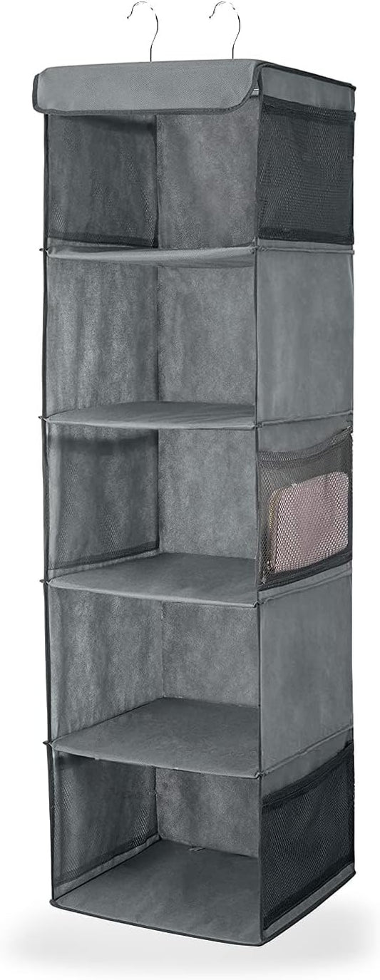 ECASA™ Hanging Closet Organizer 5 Shelves Hanging Closet Shelves Hanging Storage Organizer (Grey)