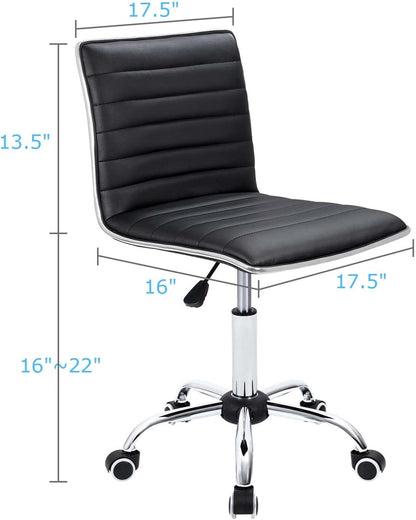 Furmax Mid Back Task Chair,Low Back Leather Swivel Office Chair,Computer Desk Chair Retro with Armless Ribbed (White)