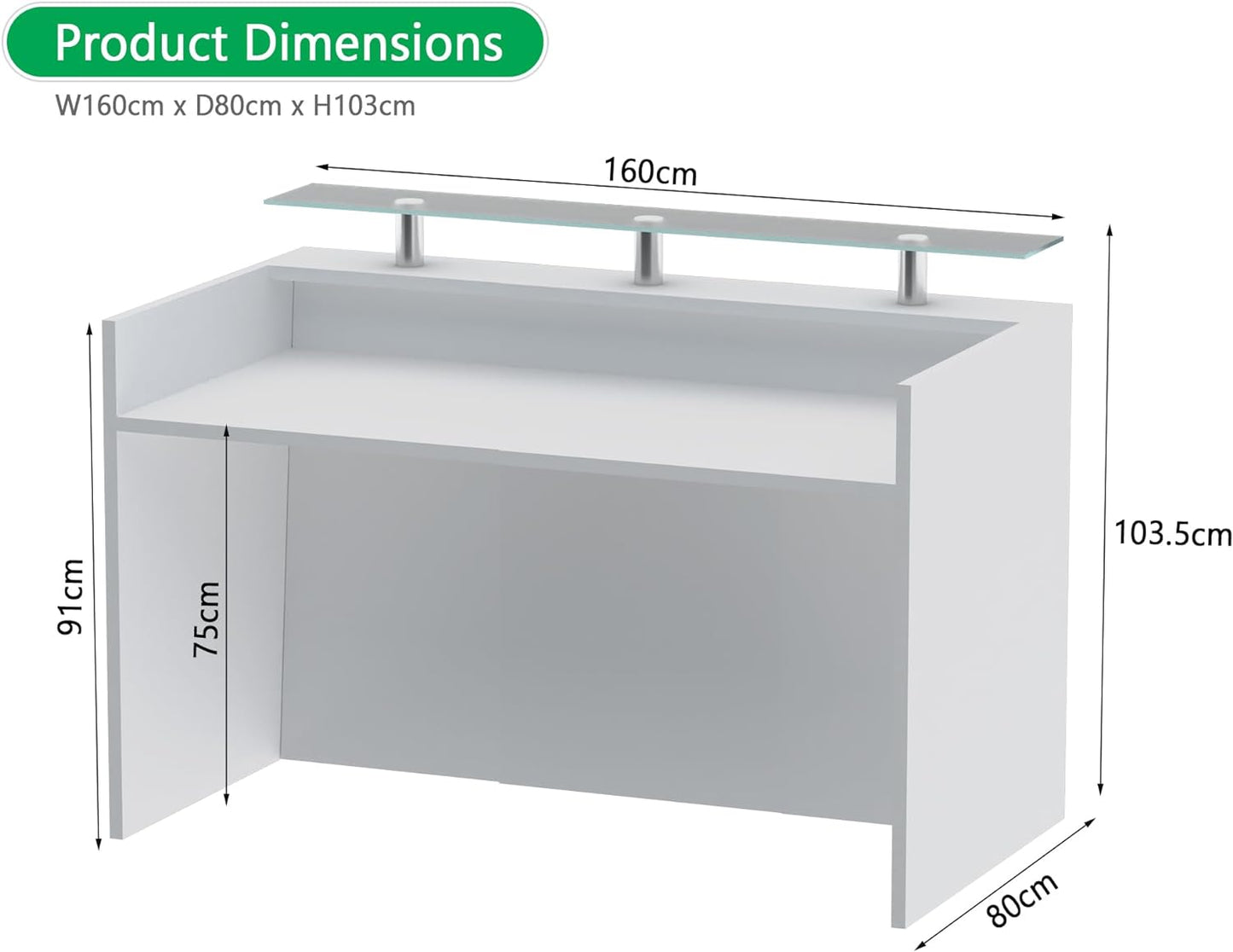 Mahmayi REC-2 Designer Reception Desk For Office Space, Front Office Desk (White-Coco Bolo)