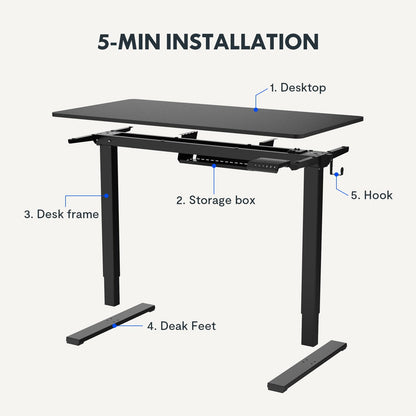 FLEXISPOT E150 Standing Desk Electric Sit Stand Desk with 48 x 24’’ Ergonomic Adjustable Height Desk Computer Desk with USB Charging Ports Black Table (Black Frame + 60 * 120cm Black Desktop)