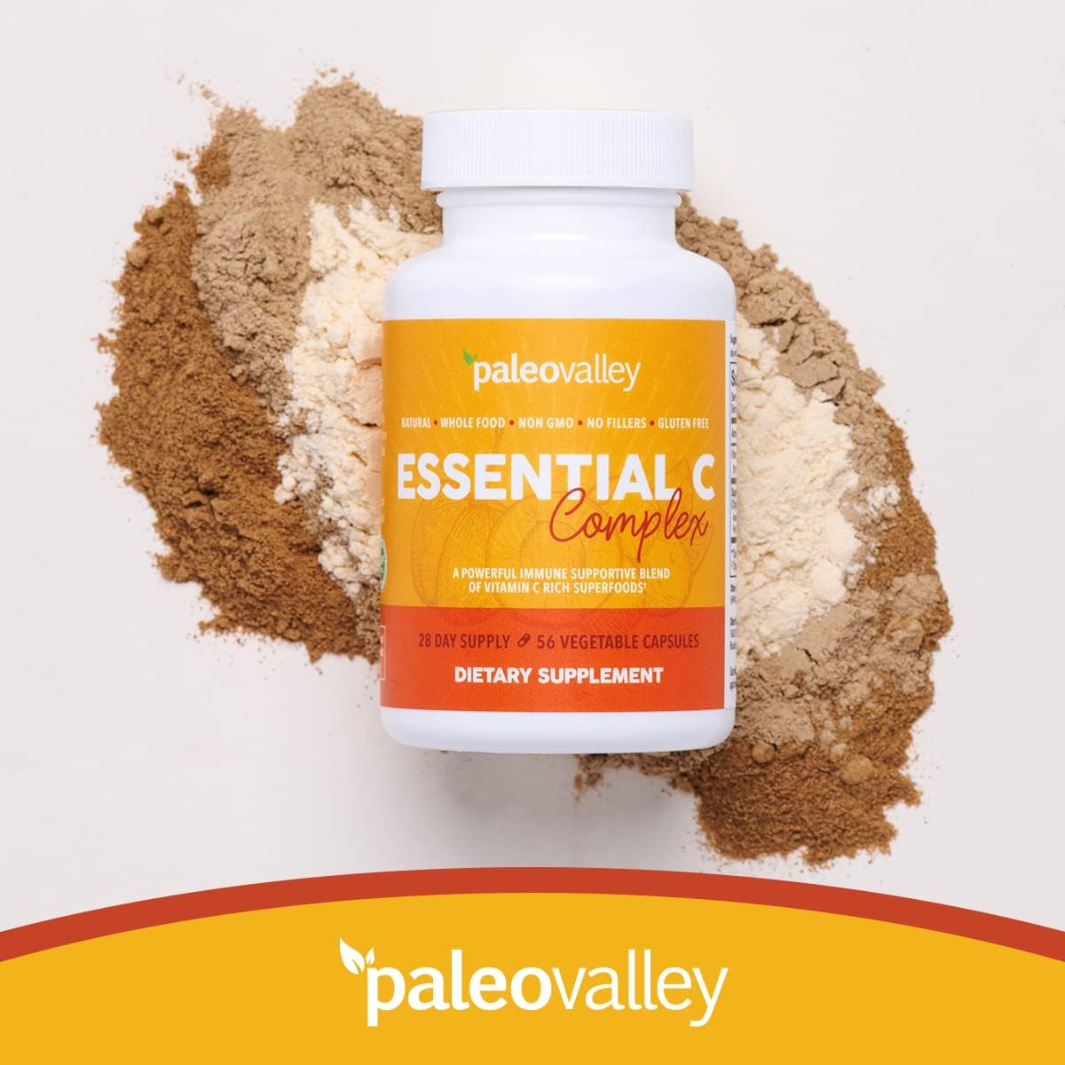 Paleovalley: Essential C Complex - Vitamin C Food Supplement with Organic Superfoods for Immune Support - 1 Pack - 450 mg per Serving - No Synthetic Ascorbic Acid - No GMO, Fillers or Gluten