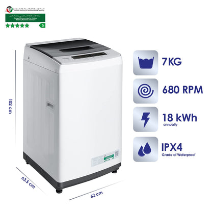 Super General 7 kg fully automatic Top-Loading Washing Machine SGW-721, 8 Programs, 680 RPM, efficient Top-Load Washer with Child-Lock, LED Display, 1 Year Warranty