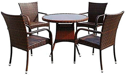 Outdoor Furniture Rattan 4 Pieces Arm Chairs and 1 Round Table YL07-002