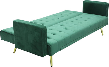 Modern Design MH-1048SB-GREEN SOFA CUM BED OR 3 Seater Sofa Soft PU Velvet 3-Seater Sofa,Made of finiest VELVET sofa AND Golden legs cum bed is Foldable Futon Bed for Living Room –(GREEN)