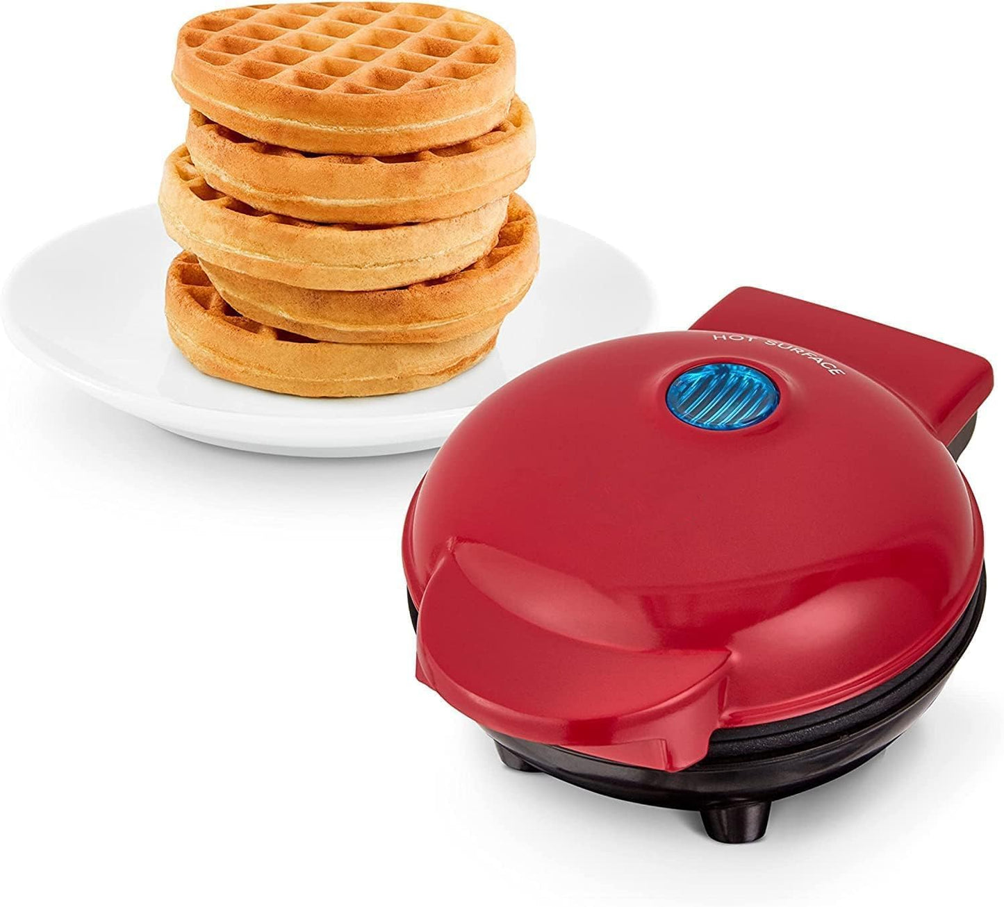 Beauenty 350W Mini 4 Inch Waffle Maker Machine for Individuals, kids party, Paninis, Hash Browns, Other On the Go Breakfast, Lunch,or Snacks, with Easy to Clean, Non-Stick Sides (Red)