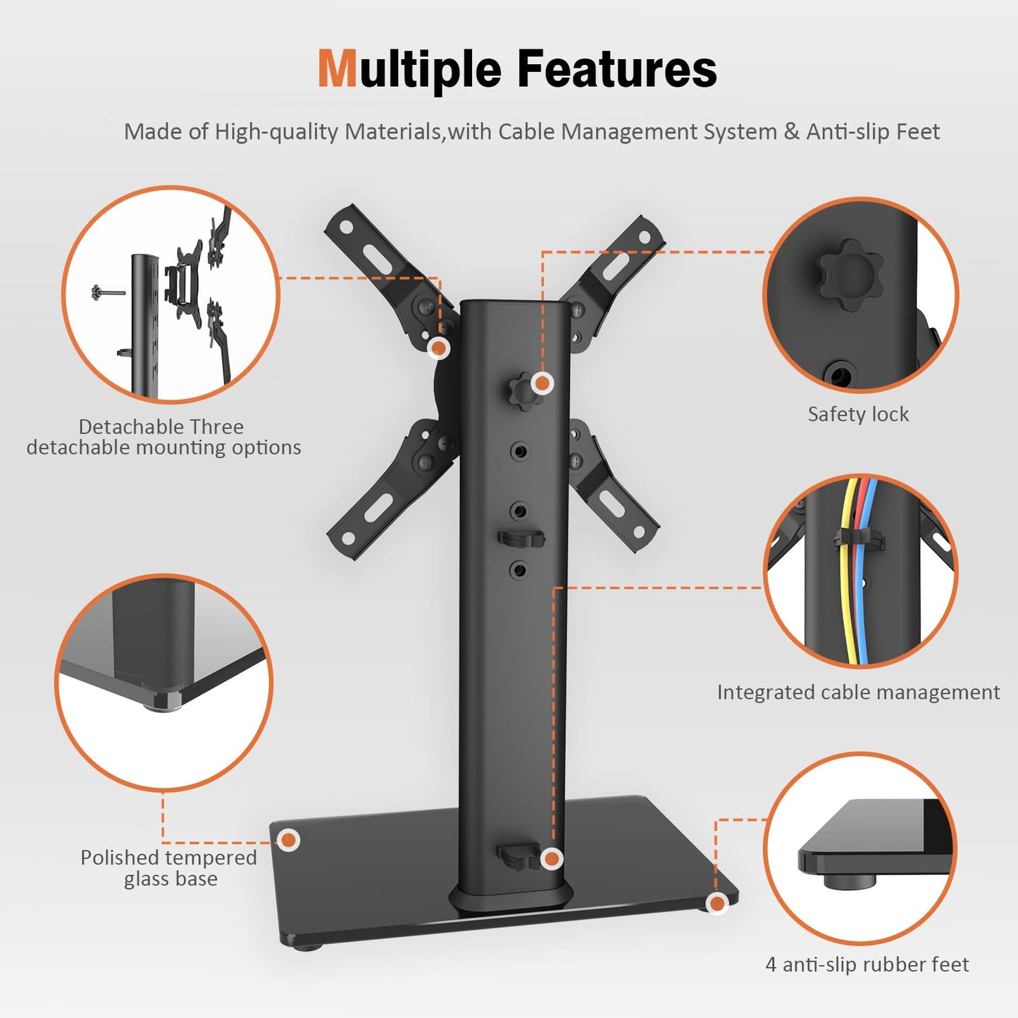 Hemudu Universal Swivel TV Stand/Base Table Top TV Stand for 13 to 32 inch TVs with 100 Degree Swivel, 4 Level Height Adjustable, Heavy Duty Tempered Glass Base, Holds up to 35kg HT07B-001P