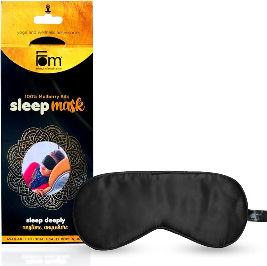 FOM (Friends of Meditation) 100% Mulberry Silk Eye Mask, Super Smooth Sleep Mask And Blind Fold (Black)