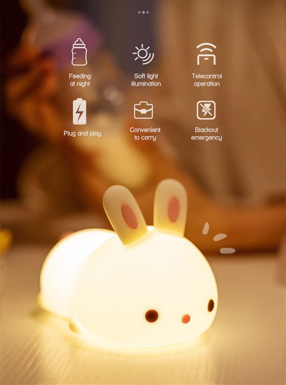 Dimanito Cute Kids Night Light Night Lamp Night Lights for Kids Bedroom Toddler Baby Portable Silicone Battery Led Nightlight Nursery (Cute Bunny)