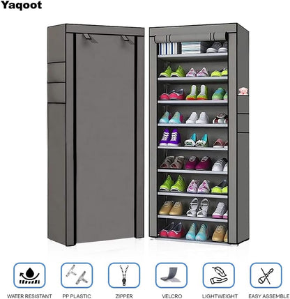 YAQOOT™ 10 Tiers Shoe Rack Storage Box for 27 Pairs, Foldable Shoe Rack, Foldable Shoes Organizer Cover, Shoe Cover Rack, Portable Shoe Storage Cabinet 158cm X 60cm X 30cm