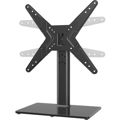 Hemudu Universal Swivel TV Stand/Base Table Top TV Stand for 21 to 55 inch TVs with 90 Degree Swivel, 4 Level Height Adjustable, Heavy Duty Tempered Glass Base, Holds up to 45kgs, HT02B-002