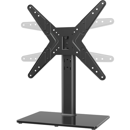 Hemudu Universal Swivel TV Stand/Base Table Top TV Stand for 21 to 55 inch TVs with 90 Degree Swivel, 4 Level Height Adjustable, Heavy Duty Tempered Glass Base, Holds up to 45kgs, HT02B-002