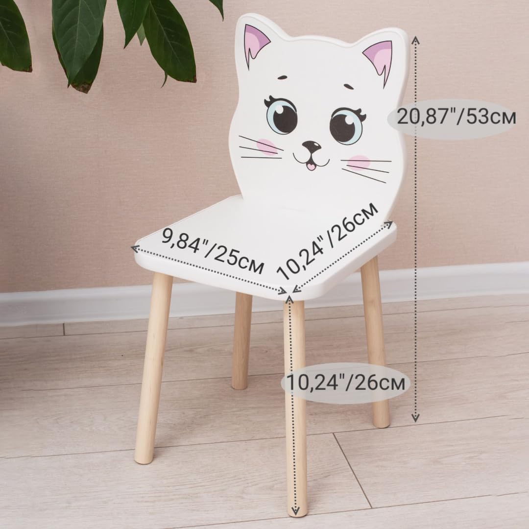 135- Kids Wooden Table and Chair Set Kids Play Table with 1 Chair 1 Pieces Kids Round Table for Toddler Girls Boys White Kids Furniture for Kids Room Classroom White