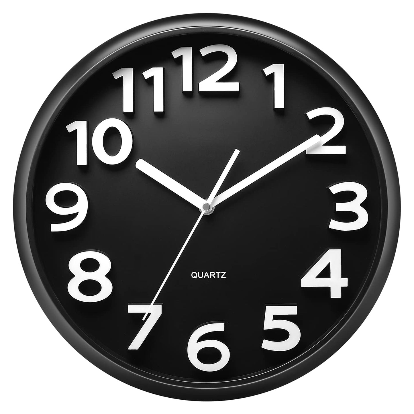 Plumeet 13'' Black Wall Clock, Large Battery Operated Wall Clocks Silent Non-Ticking Quartz, Modern Style Suitable for Bedroom Living Room Office Decor - 3D Numbers Display Easy to Read