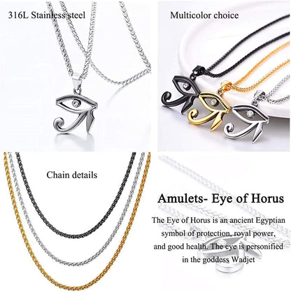 U7 Ancient Egyption Jewelry Stainless Steel 18K Gold Plated Eye of Horus Necklace, Ankh Cross Pendant, Men Women Fashion Jewelry with Chain 22 Inch, Send Gift Box