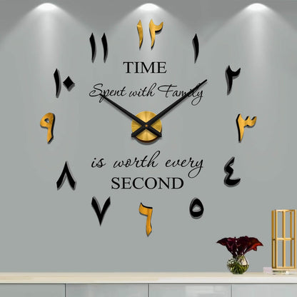 Vangold Modern Mute DIY Frameless Large Wall Clock 3D Mirror Sticker Metal Big Watches Home Office Decorations (Black Gold73)