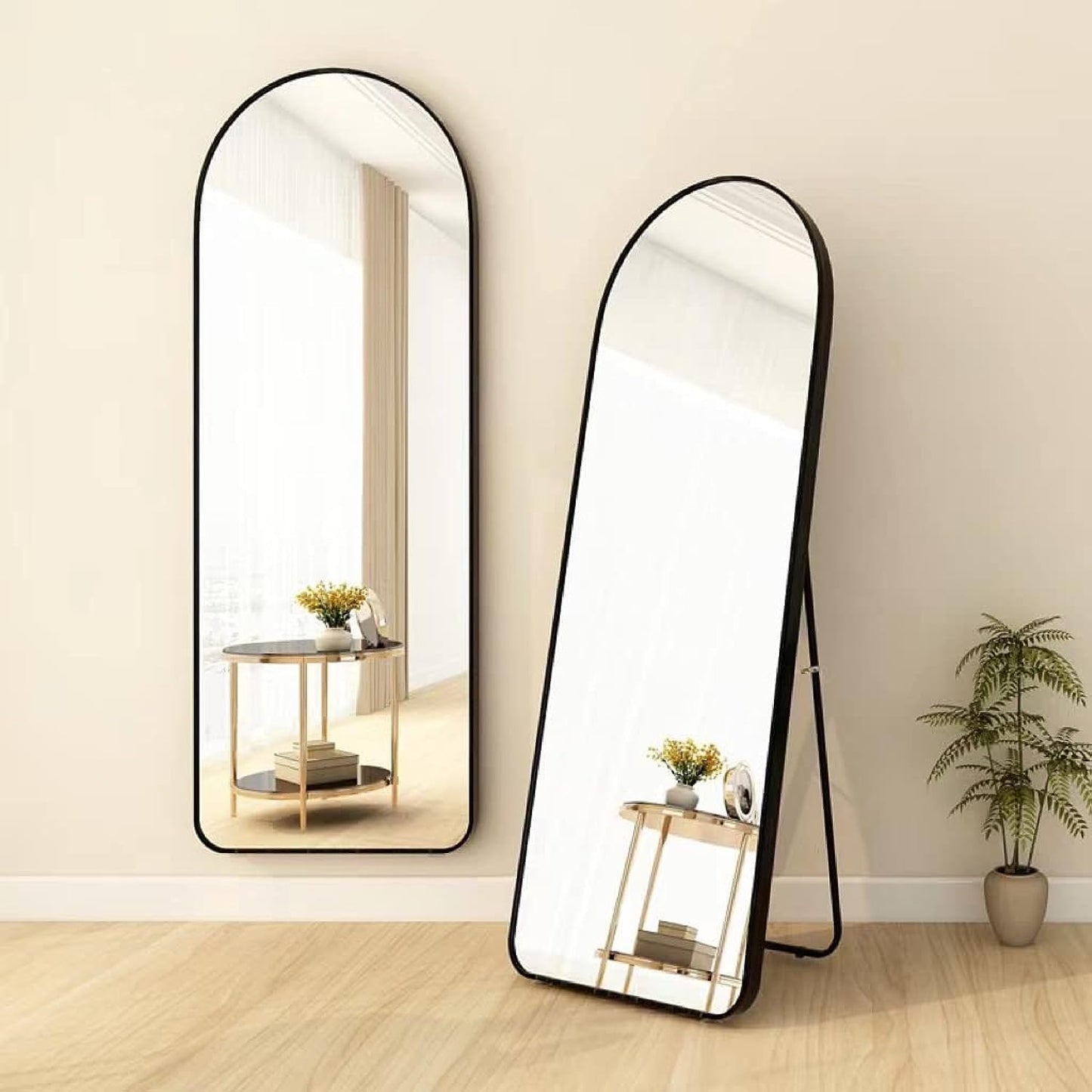 AIRFUL Mirror Full Length 152cm-42cm Arched Aluminum alloy Large Standing Dressing Mirror Hanging Leaning Against Wall Mounted Mirror with Stand for Bedroom Locker Room Living Room (Black)