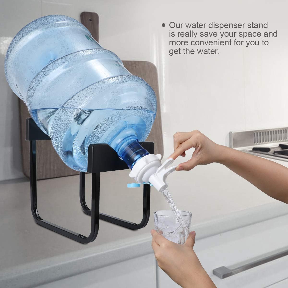 5 Gallon Water Dispenser Stand, Portable Stainless Steel Water Jug Stand Water Cooler Stand Water Bottle Stand Rack with Water Spouts Dispenser Valves for Non-screw Top (1 Stand+2 Spouts)