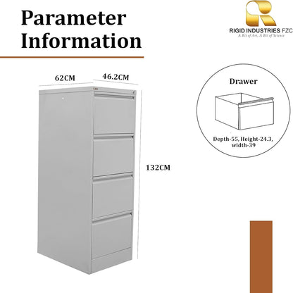 RIGID Steel Vertical Filing Cabinet Large Storage steel Cabinet, Metal Portable Cabinet with 4 Drawers for Legal Size (Grey)