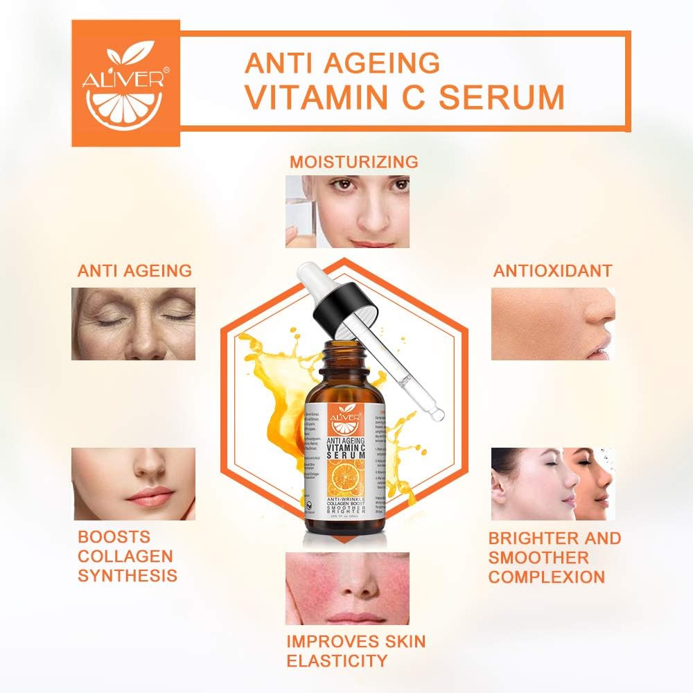 Vitamin C Serum for Face with Hyaluronic Acid, Day and Night Vitamin C Serum for Body Organic, Boost Skin Collagen, Brighten Hydrate & Plump Skin, Anti Aging & Wrinkle Facial Serum