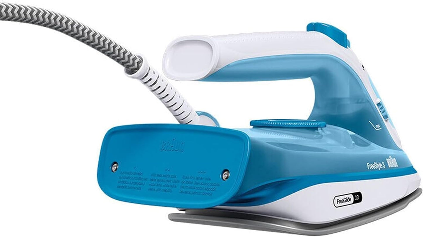 Braun FreeStyle 3 Steam Iron with 3D FreeGlide Technology, SuperCeramic Sole, Ultimate FastClean, Automatic Shut-Off, Tank 270 ml, 2400 W Iron FI 3144 Blue