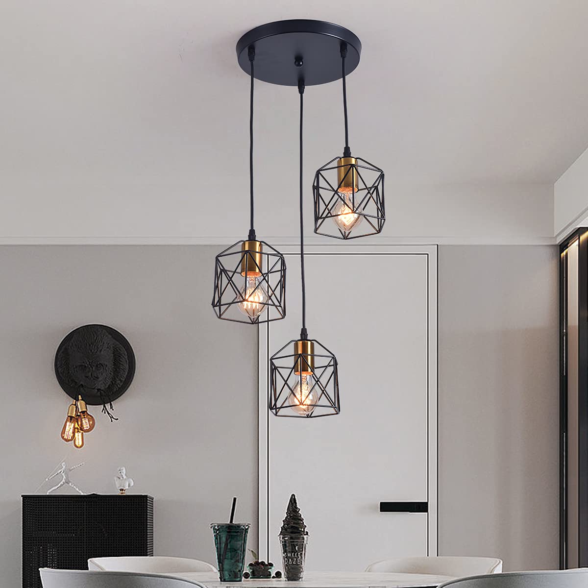 Oninio Modern Wooden Beads Dandelion Chandelier, Firework Pendant Lighting, 8-Lights Sputnik Ceiling Hanging Light Fixture for Living Room Dining Room Bedroom Kitchen Foyer(G9 Base,Bulb NOT included）