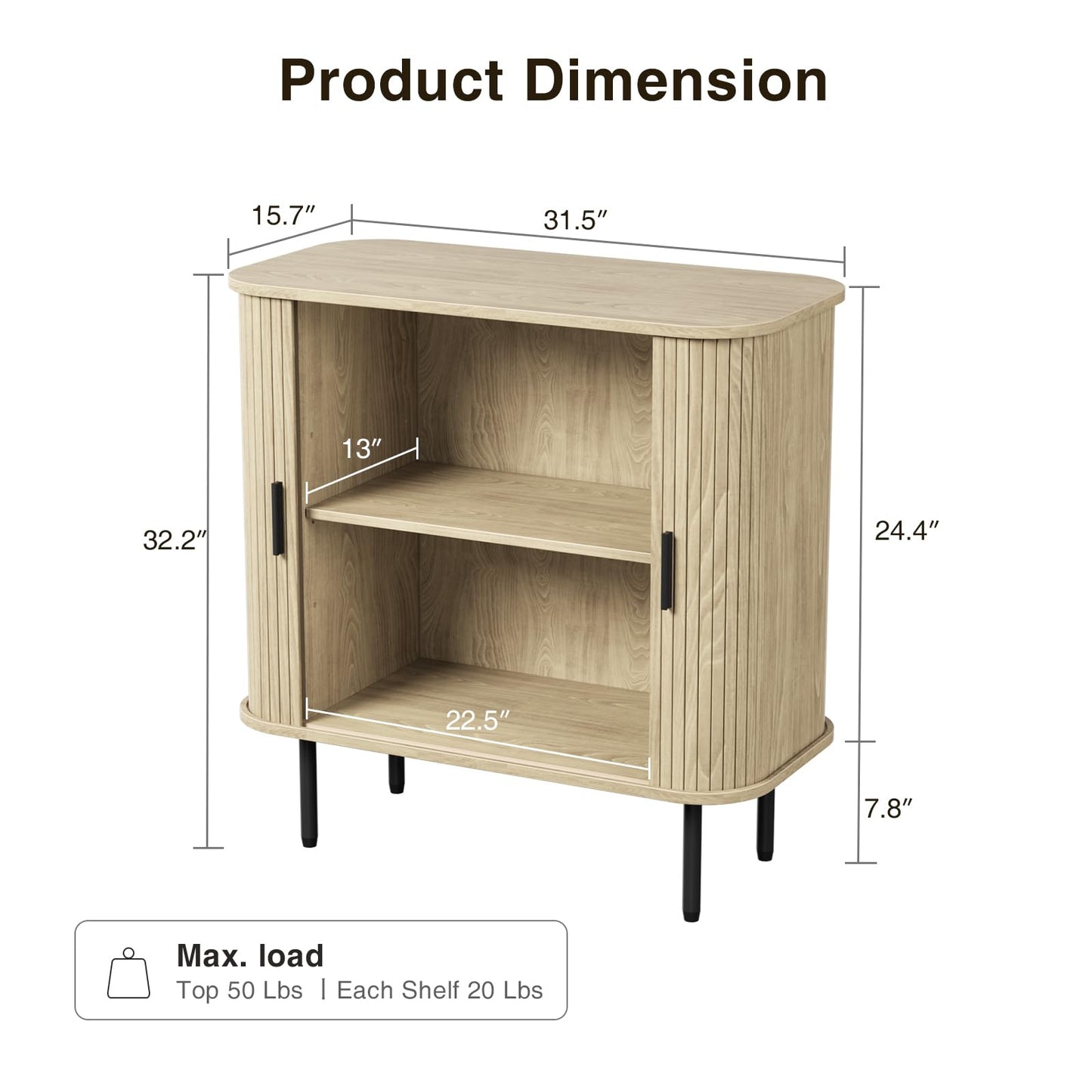 31''W Black Buffet Sideboard Cabinet with Storage, Fluted Storage Cabinet Black with Curvy Edge & Sliding Doors Coffee Bar, Accent Cabinet Credenza Console Table for Living, Kitchen, Hallway