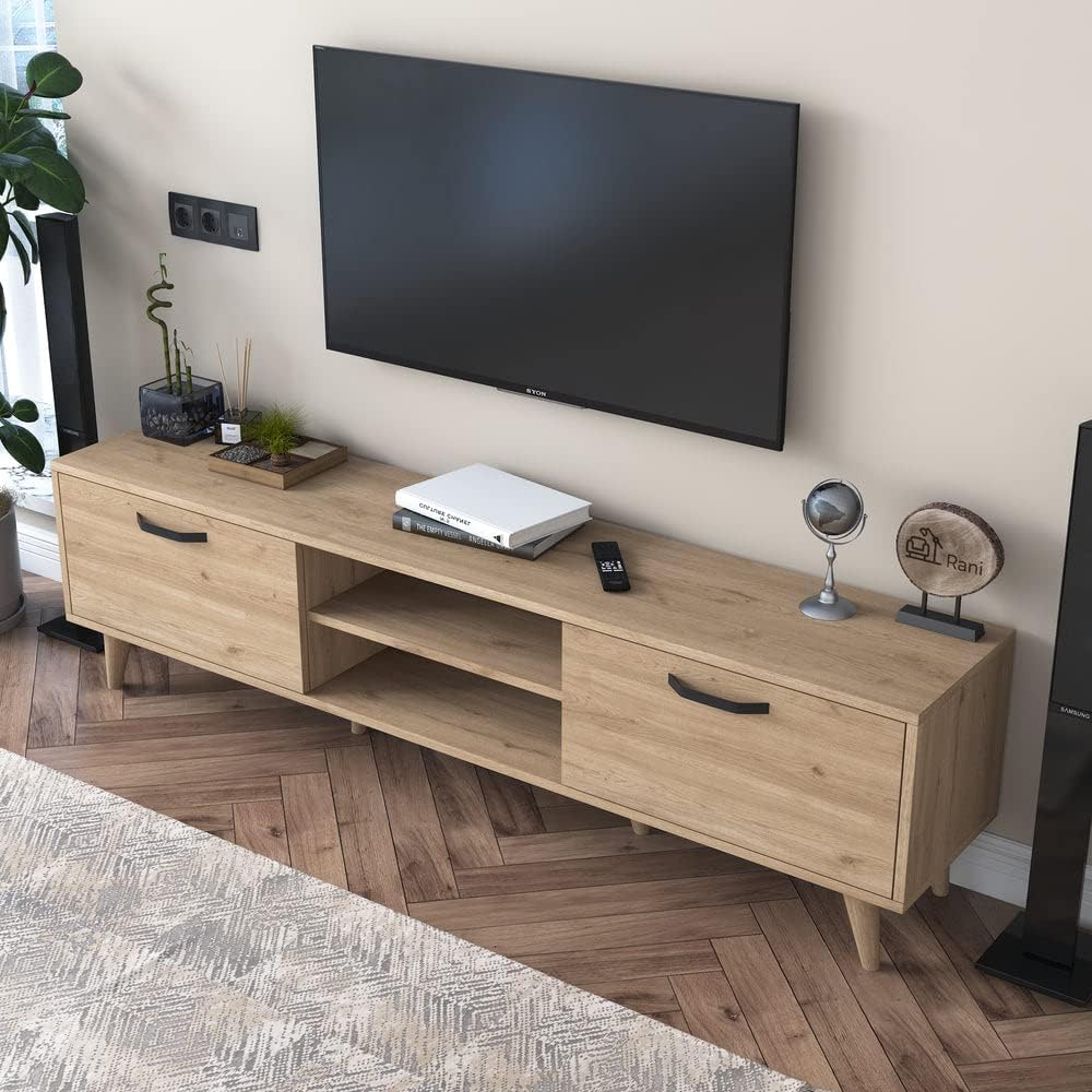 Home Canvas Tv Unit Modern Free Standing Tv Stand 180 cm - Oak