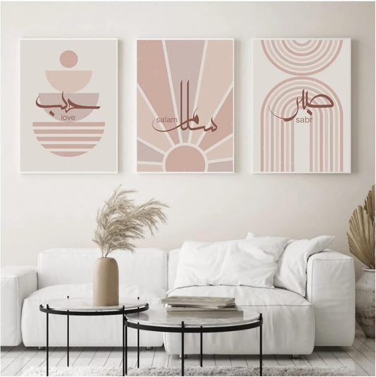 BPA Boho Abstract Wall Art Minimalist Pink Line Islamic Canvas Art Painting Home Decoration Posters Prints Wall Pictures For Living Room Wall Decor,With Frame,40X50Cm/3Pcs